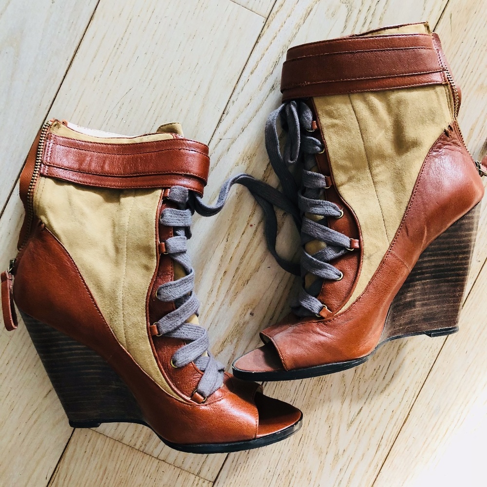 Creative Recreation Leather and Canvas Wedges